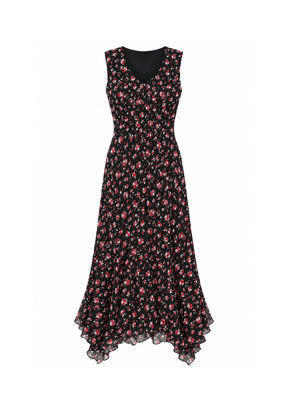 BLACK FLORAL MIDI DRESS