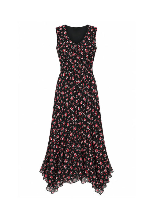 BLACK FLORAL MIDI DRESS