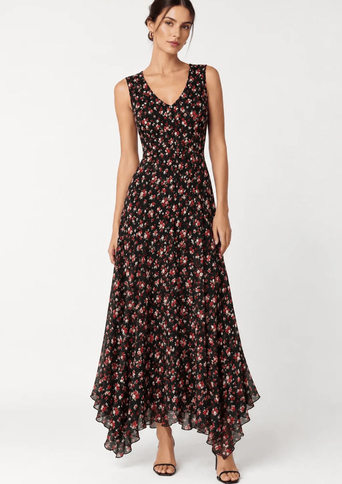 BLACK FLORAL MIDI DRESS