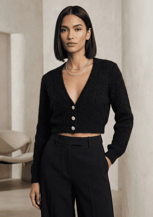 BLACK CROP CARDIGAN