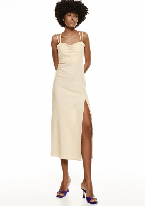 beige linen midi dress Linen Midi Dress With Cap Sleeves, Linen Dress, Linen Midi Dress, Dress With Pockets, Linen Kaftan, Summer Maxi Dress, Women Linen Clothing, S /