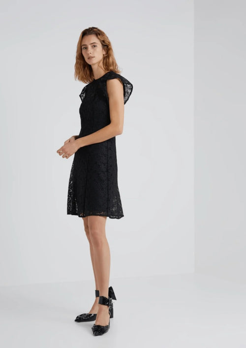 Schwarzes Spitzen -Mini -Kleid