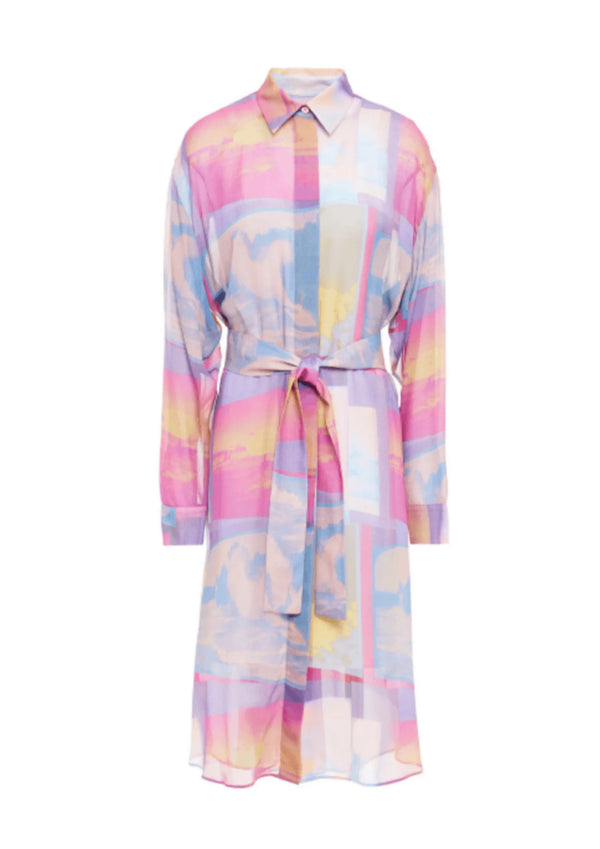 Gedruckter Midi -Hemdkleid mit Gürtel