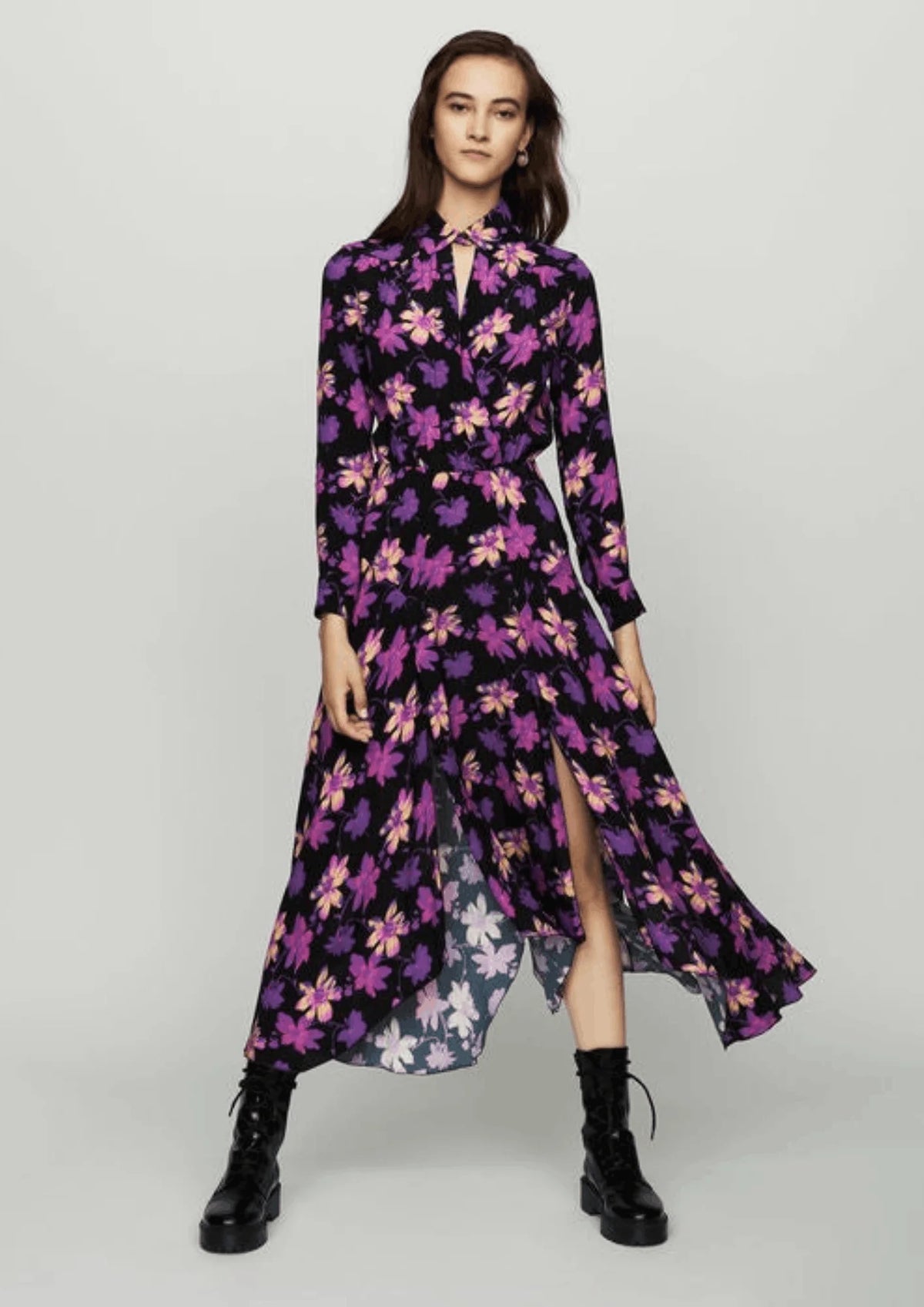 Robe longue fleurie violette