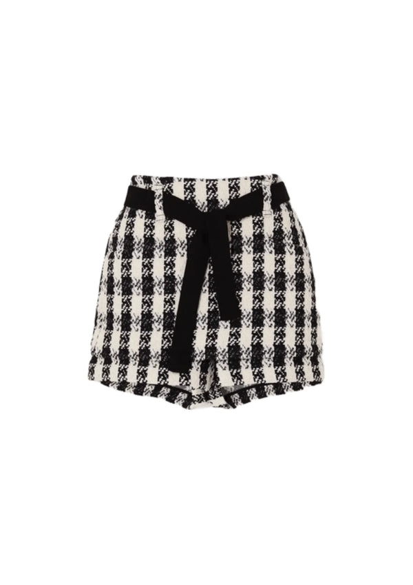 BELTED HOUNDSTOOTH TWEED SHORTS