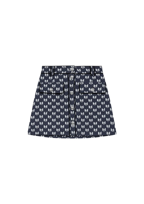 NAVY JONALA BOW MINI SKIRT