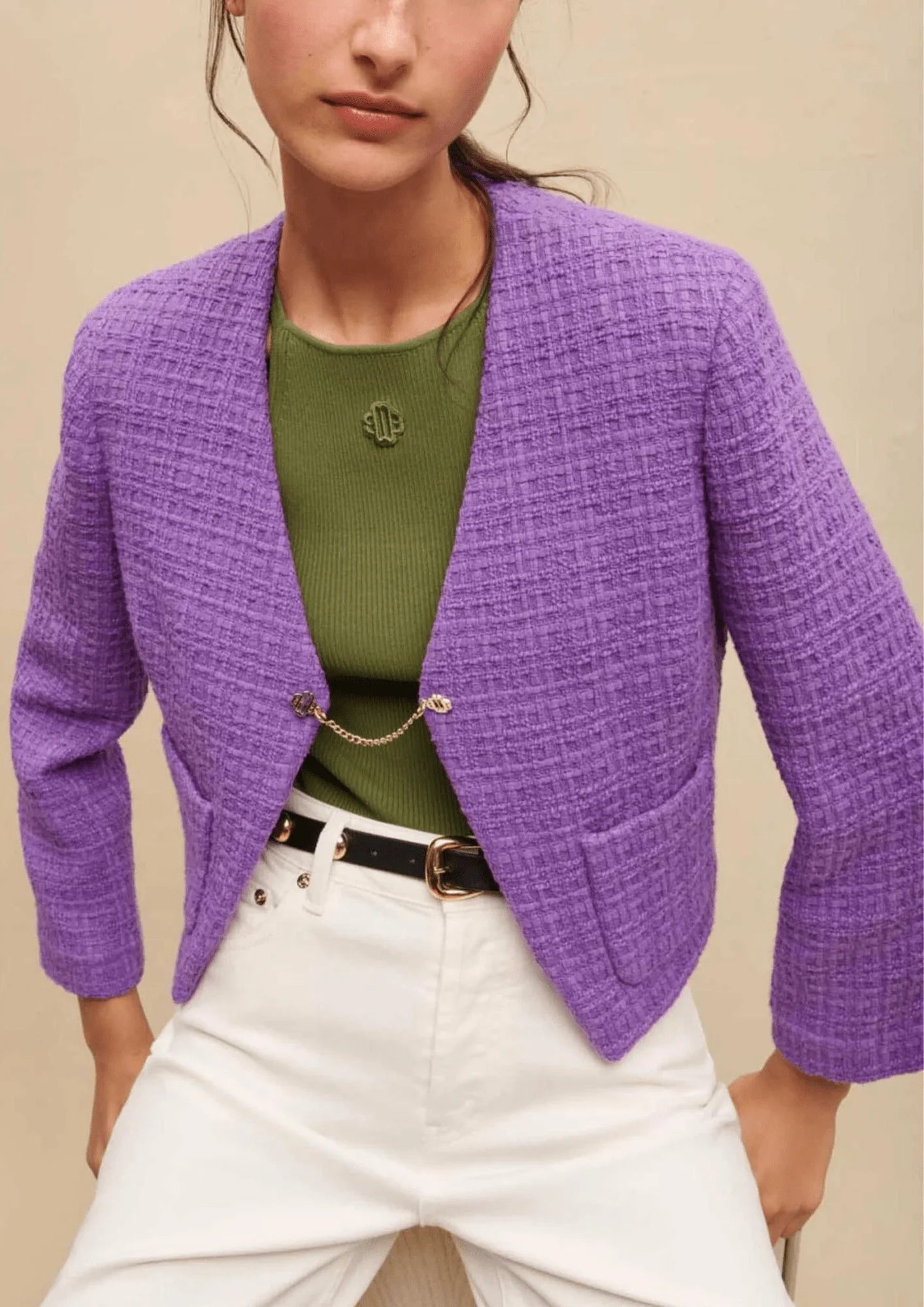 VESTE COURTE EN TWEED VIOLET