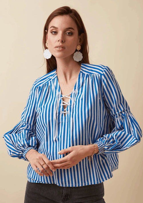 BLOUSE LEONIE RAYÉE BLEUE