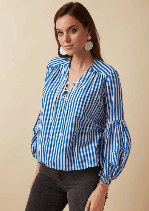 BLOUSE LEONIE RAYÉE BLEUE