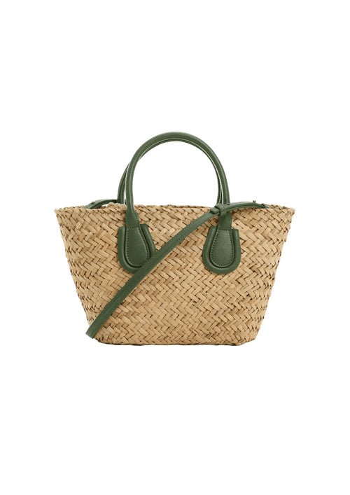 GREEN STRAW BASKET BAG