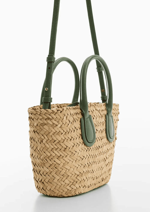 GREEN STRAW BASKET BAG