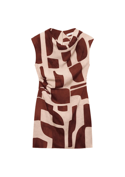 BROWN DRESS WITH DRAPED NECKLINE