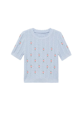 BLUE EMBROIDERED FLORAL TOP