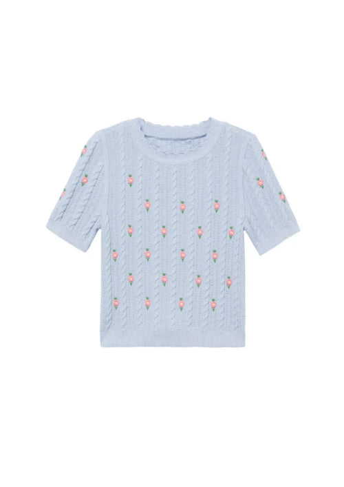 BLUE EMBROIDERED FLORAL TOP