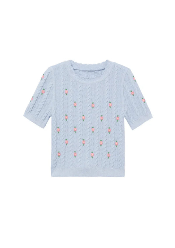 BLUE EMBROIDERED FLORAL TOP