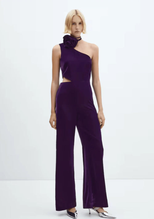 VELVET MAXI FLOWER JUMPSUIT