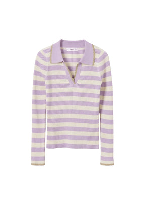 PURPLE STRIPED POLO SWEATER