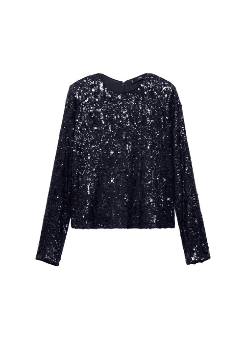 BLUE LONG SLEEVE SEQUINED TOP