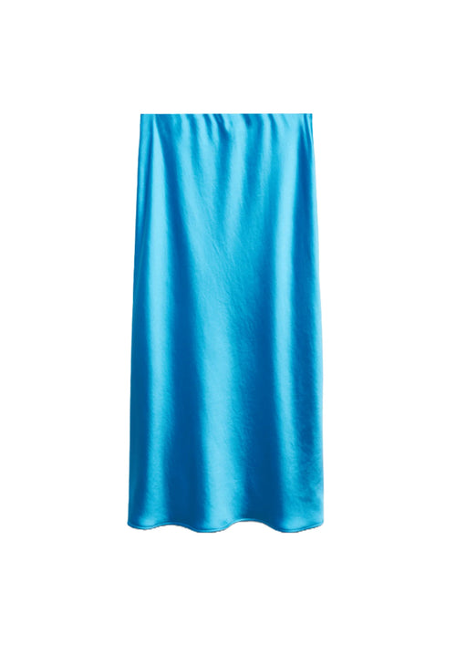 JUPE MIDI EFFET SATIN BLEU