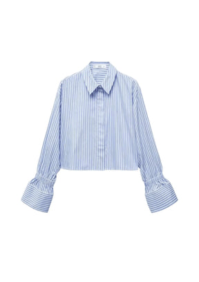 BLUE CUFY STRIPED CROP SHIRT