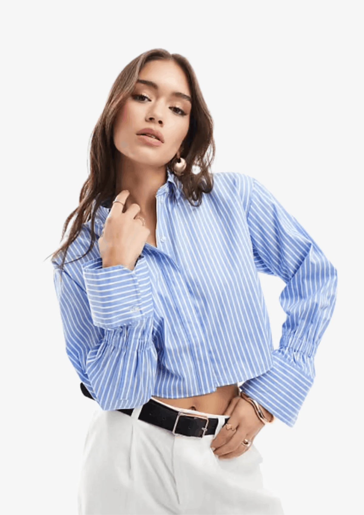 BLUE CUFY STRIPED CROP SHIRT