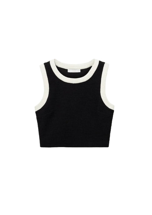 BLACK CROPPED TWEED TOP