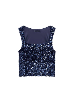 BLUE SEQUINED STRAP TOP