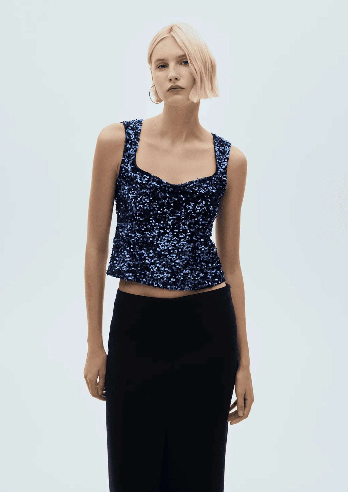 BLUE SEQUINED STRAP TOP
