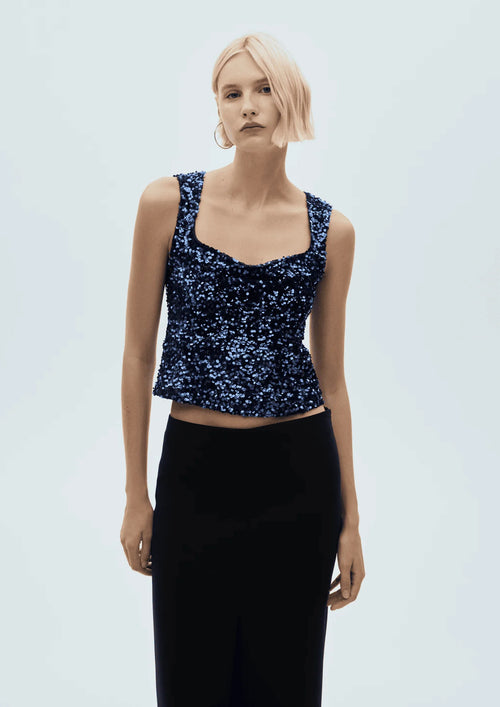 BLUE SEQUINED STRAP TOP