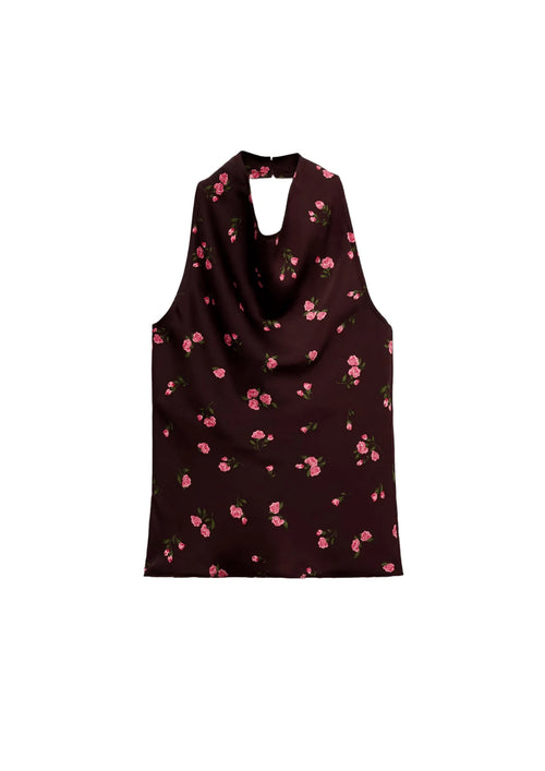 BROWN DRAPED FLORAL TOP