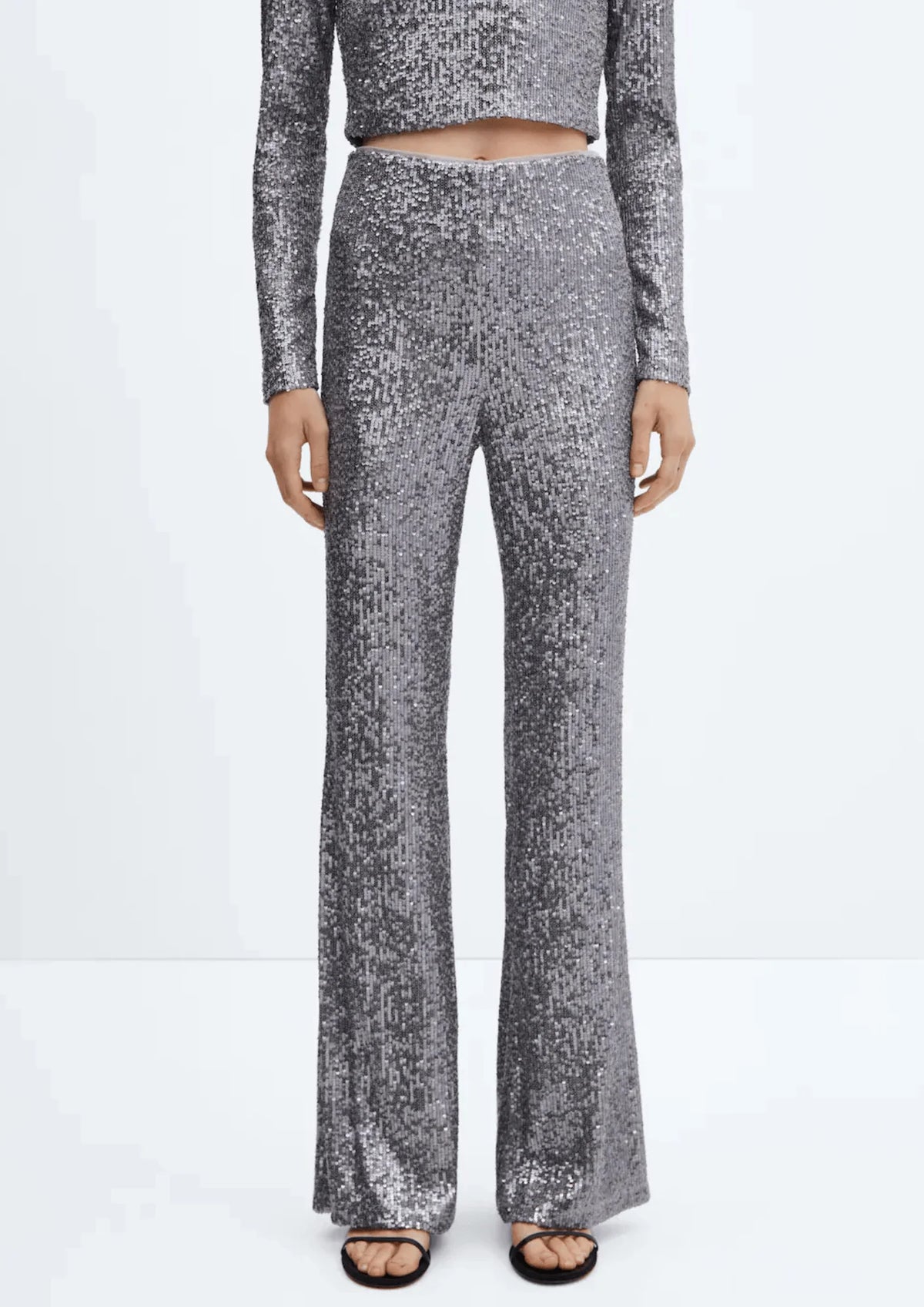 PANTALON ÉVASÉ À PAILLETTES ARGENTÉ