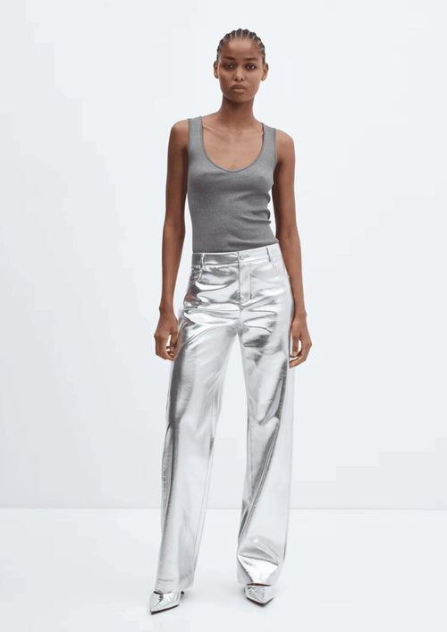 METALLIC PANTS WITH LEATHER EFFECT