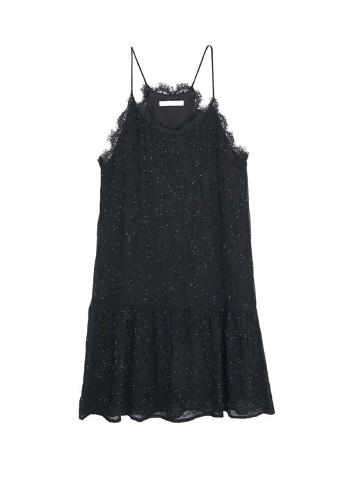 mango black beaded dress MANGO - Midi Dress with lace embroidery Black