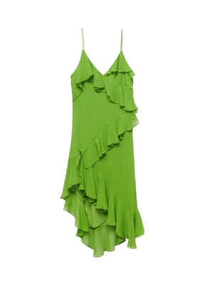 Robe midi à volants à volants vertes asymétriques