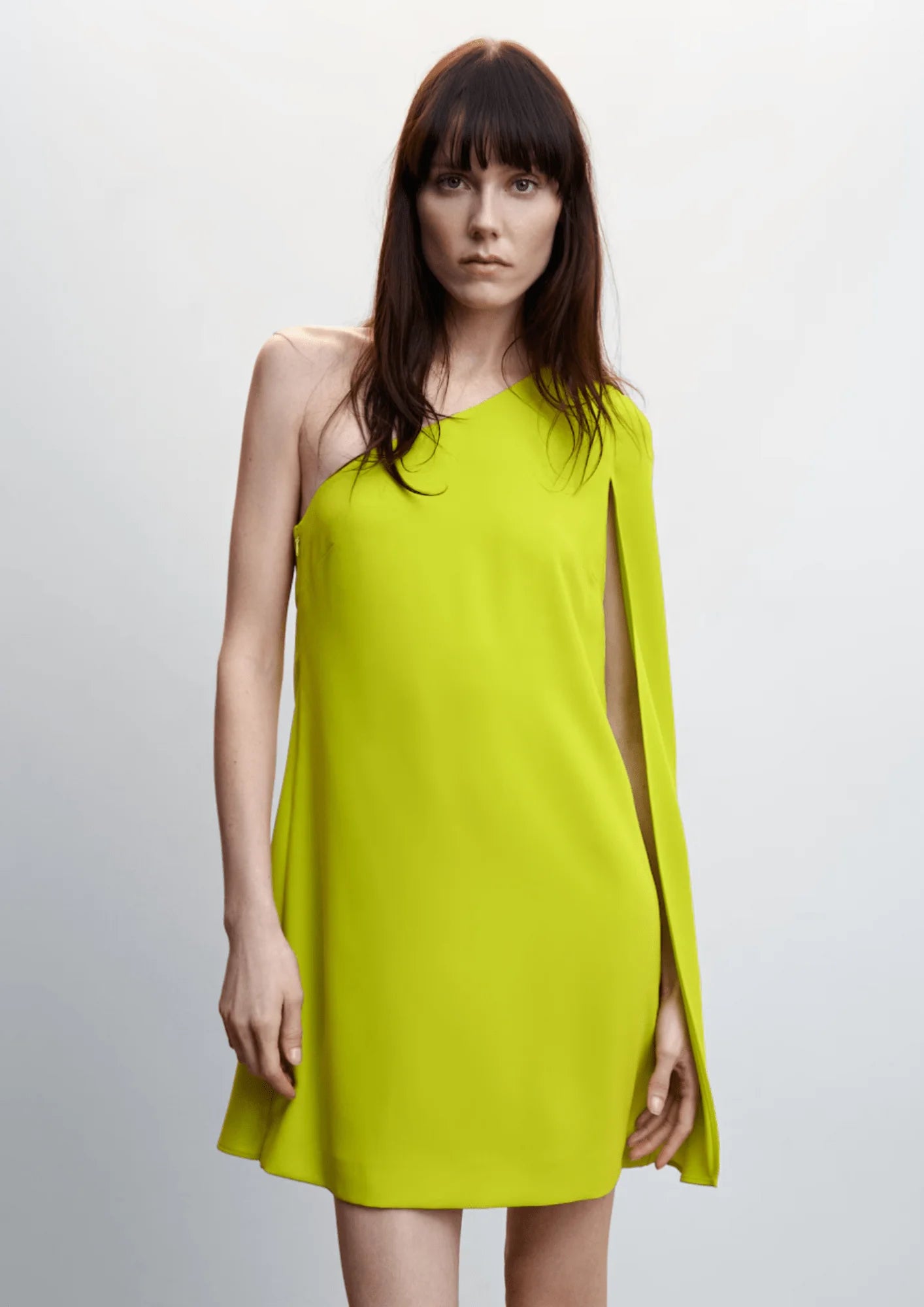 LIME ASYMMETRICAL CAPE DRESS