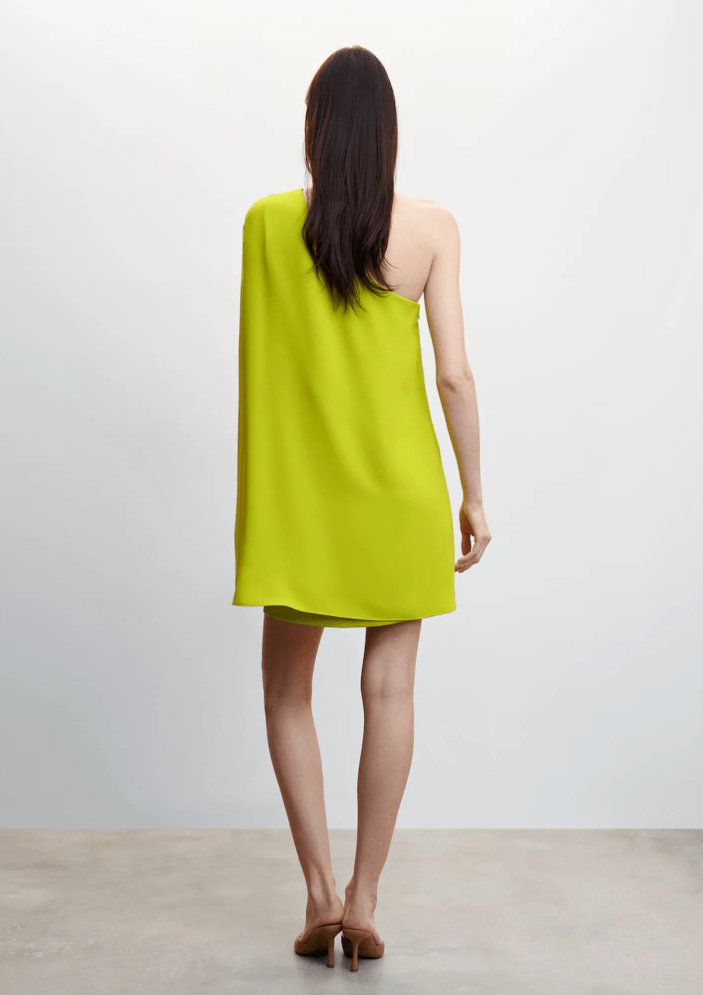 LIME ASYMMETRICAL CAPE DRESS