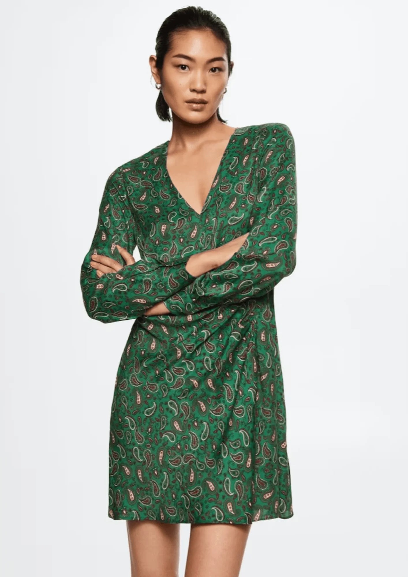 Grün bedrucktes Mini -Kleid