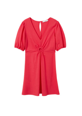 Rote Puffärmel Kleid