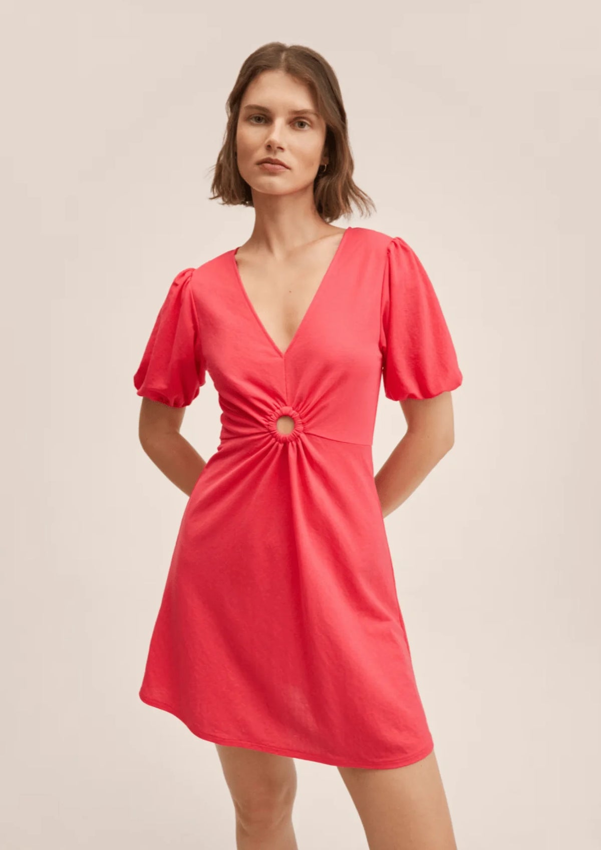 Rote Puffärmel Kleid