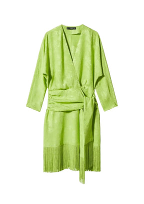 Grüne Jacquard Fransenkleid