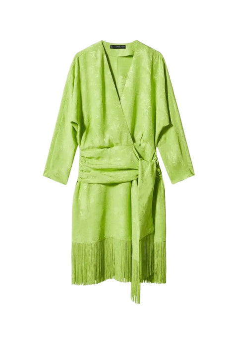 GREEN JACQUARD FRINGED DRESS – codressing