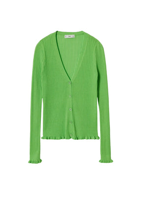 GREEN RIBBED KNIT CARDIGAN