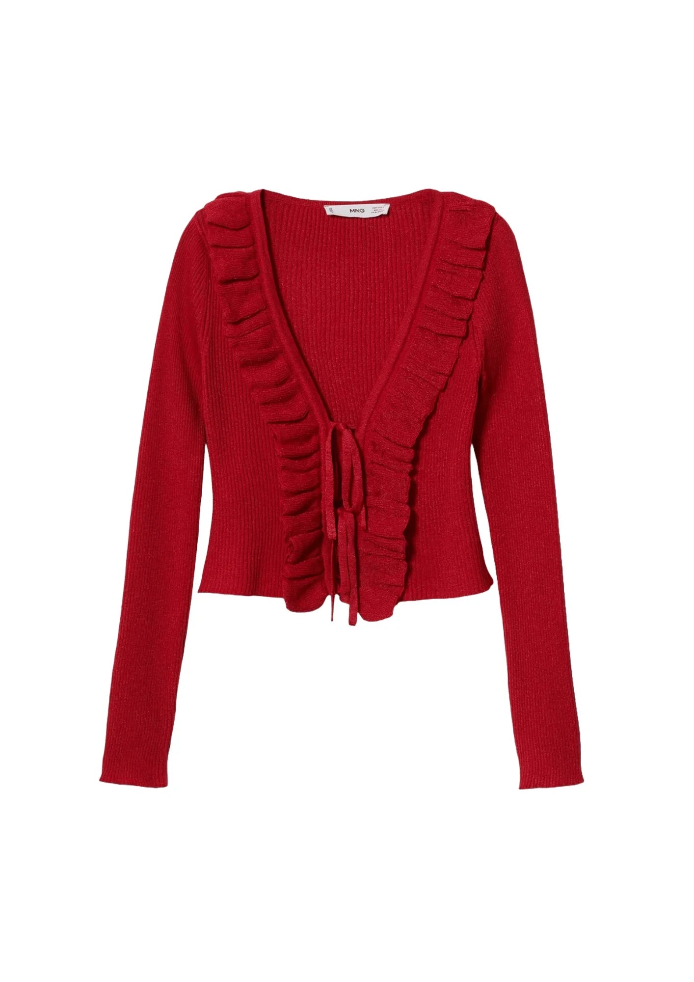 RED RUFFLE KNIT CARDIGAN