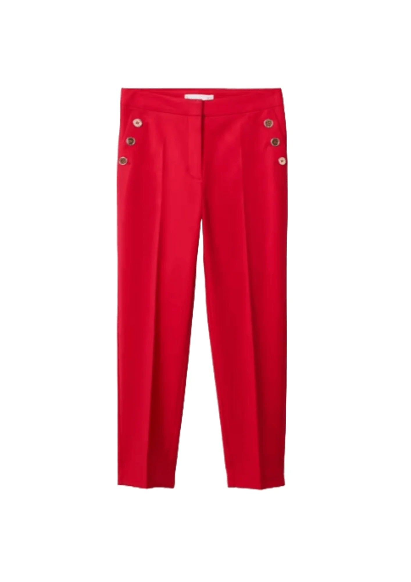 Pantalon à bouton rouge coupé