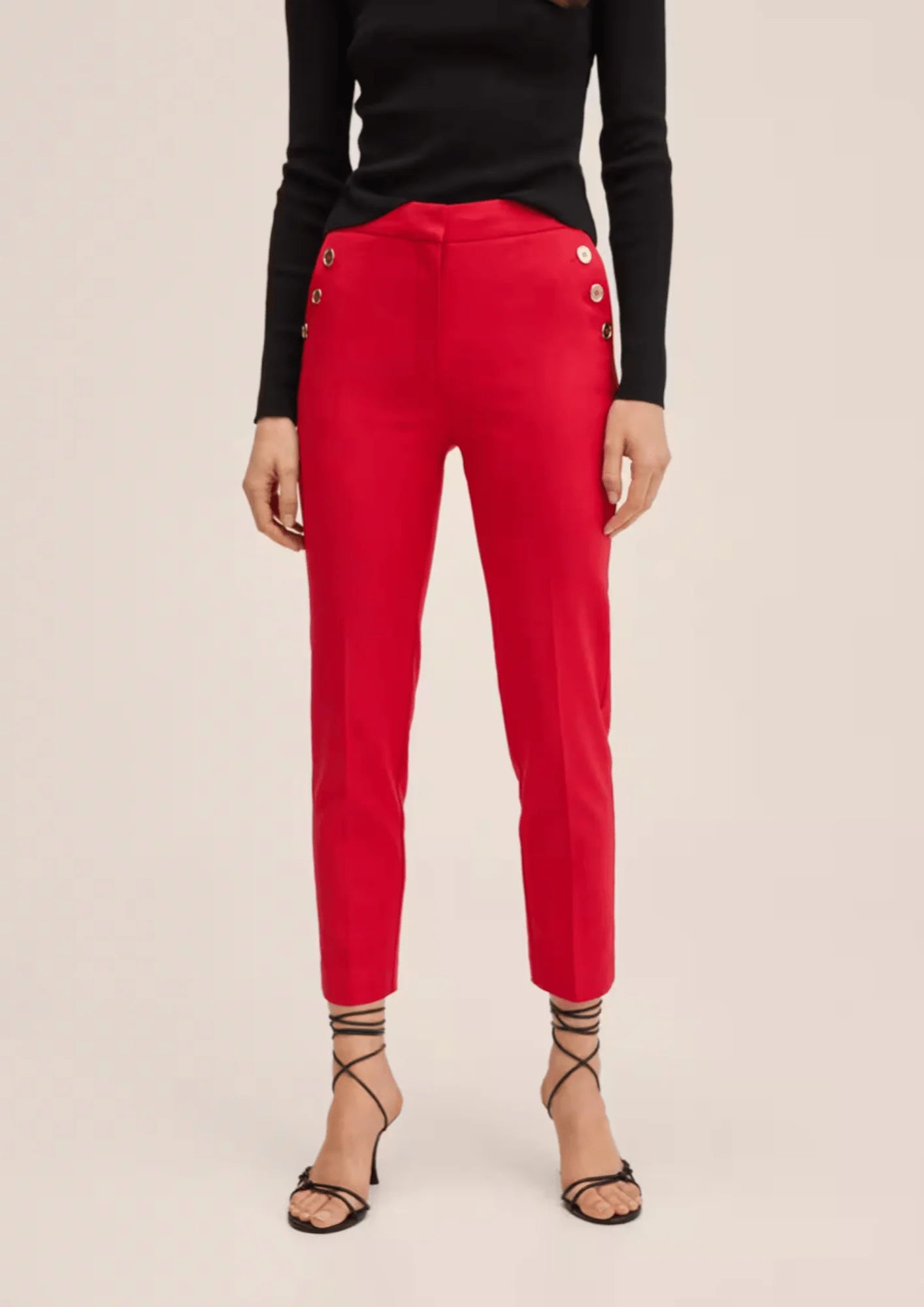 RED CROPPED BUTTON TROUSERS