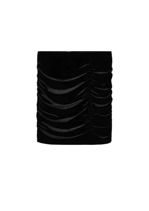 BLACK RUFFLED VELVET MINI SKIRT