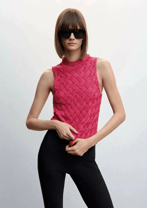 FUCHSIA LUREX HALTER NECK TOP