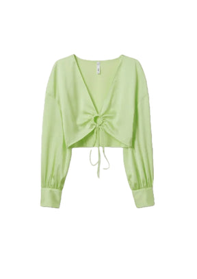 Grüne Satin -Pflanzenbluse