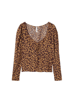 BRAUNE BLUSE MIT ANIMALPRINT