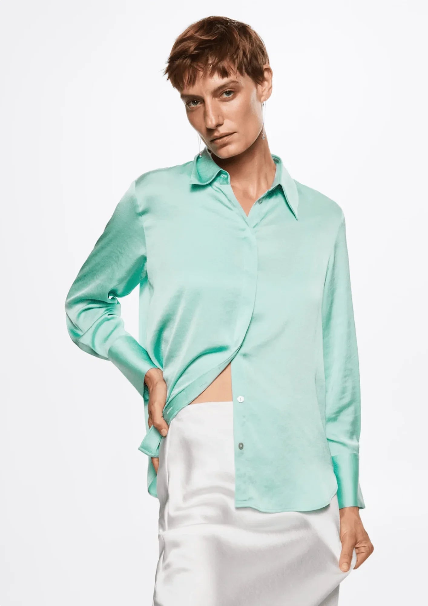 PASTEL GREEN SATIN SHIRT